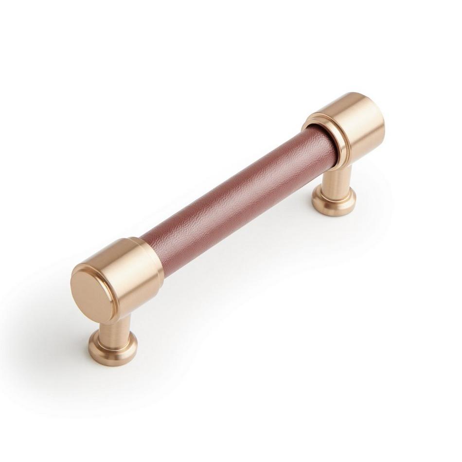 5-1/16" Lazzara Cabinet Pull Brown Leather - Champagne Bronze, , large image number 0