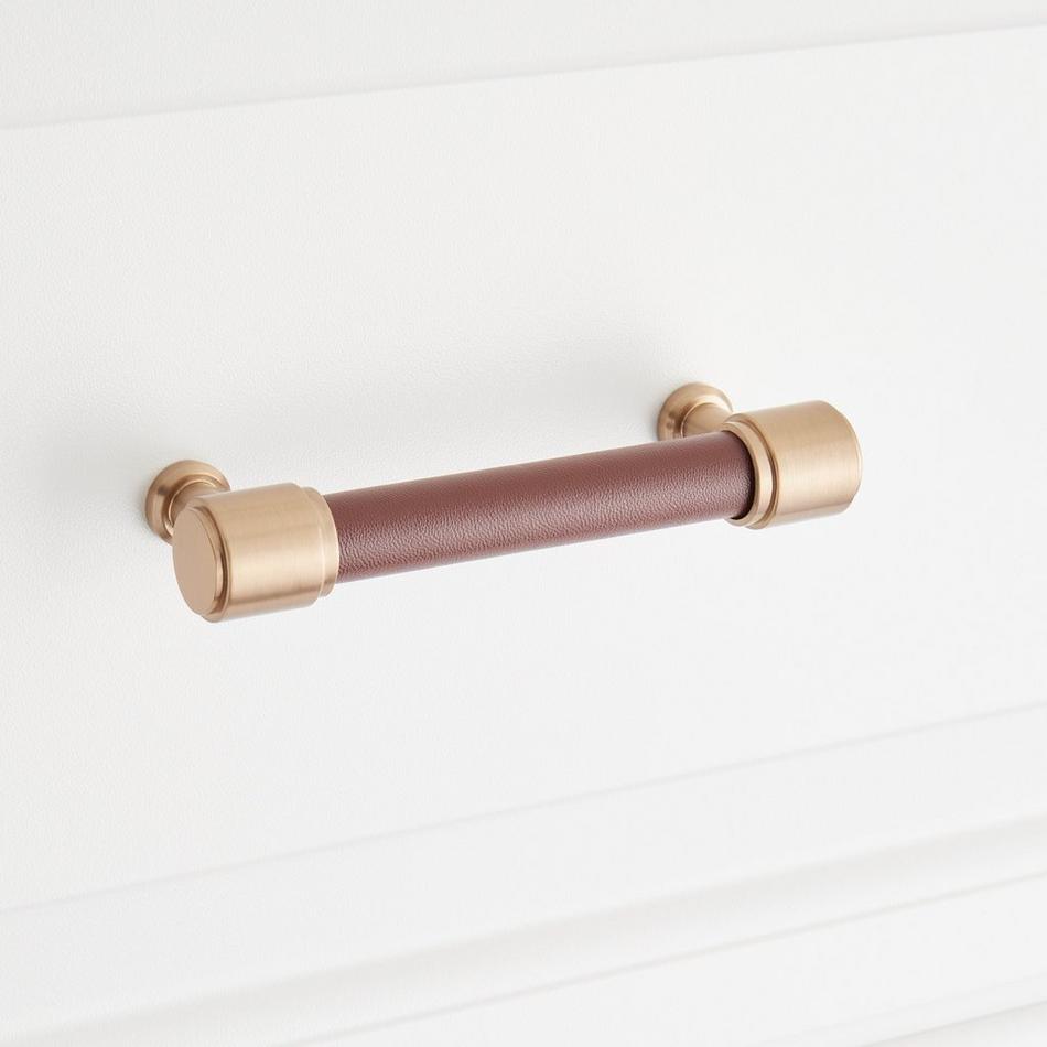 5-1/16" Lazzara Cabinet Pull Brown Leather - Champagne Bronze, , large image number 3