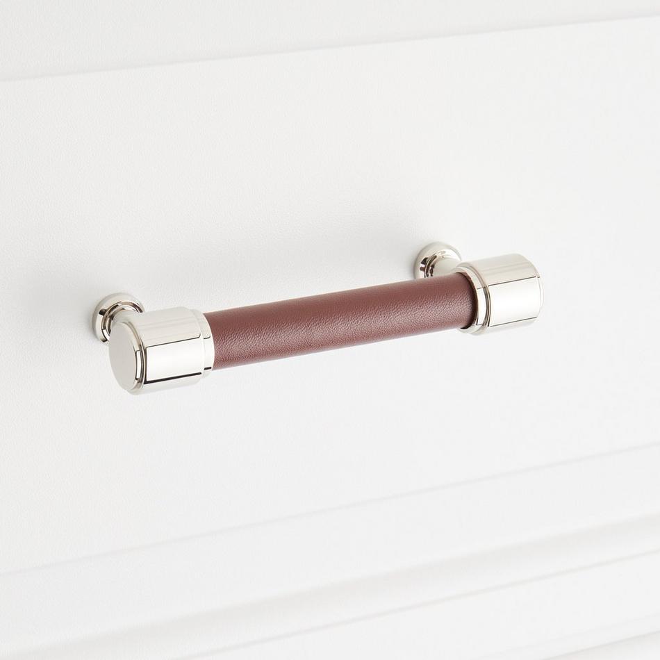 5-1/16" Lazzara Cabinet Pull Brown Leather - Polished Nickel, , large image number 3