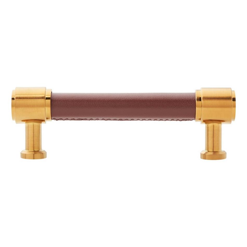 3-3/4" Lazzara Cabinet Pull Brown Leather - Brushed Gold, , large image number 2