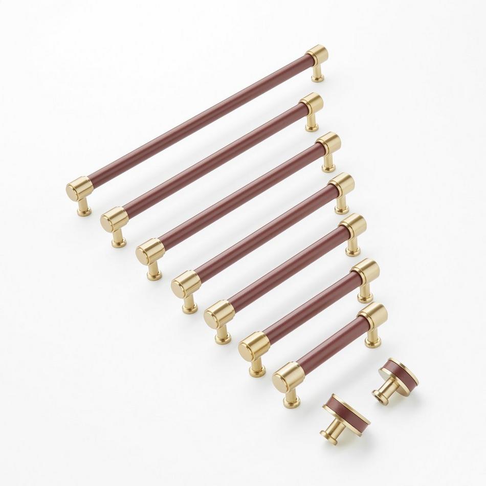 3-3/4" Lazzara Cabinet Pull Brown Leather - Golden Champagne, , large image number 1