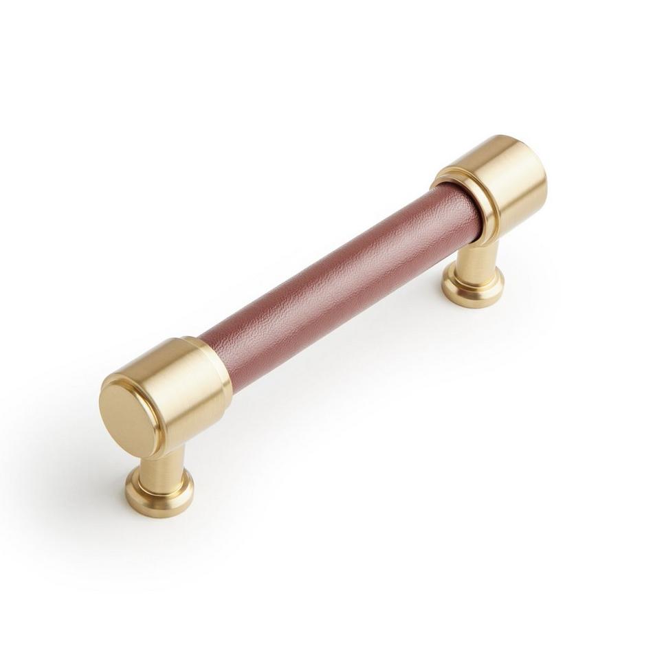 3-3/4" Lazzara Cabinet Pull Brown Leather - Golden Champagne, , large image number 0