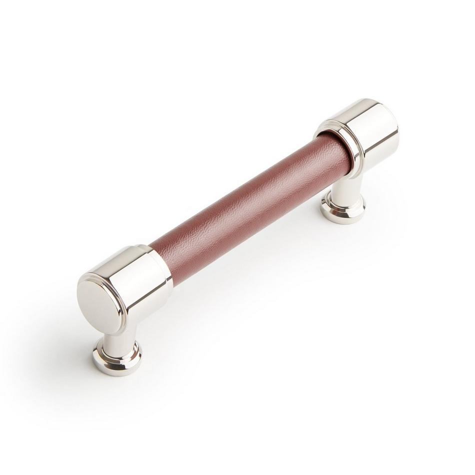3-3/4" Lazzara Cabinet Pull Brown Leather - Polished Nickel, , large image number 0