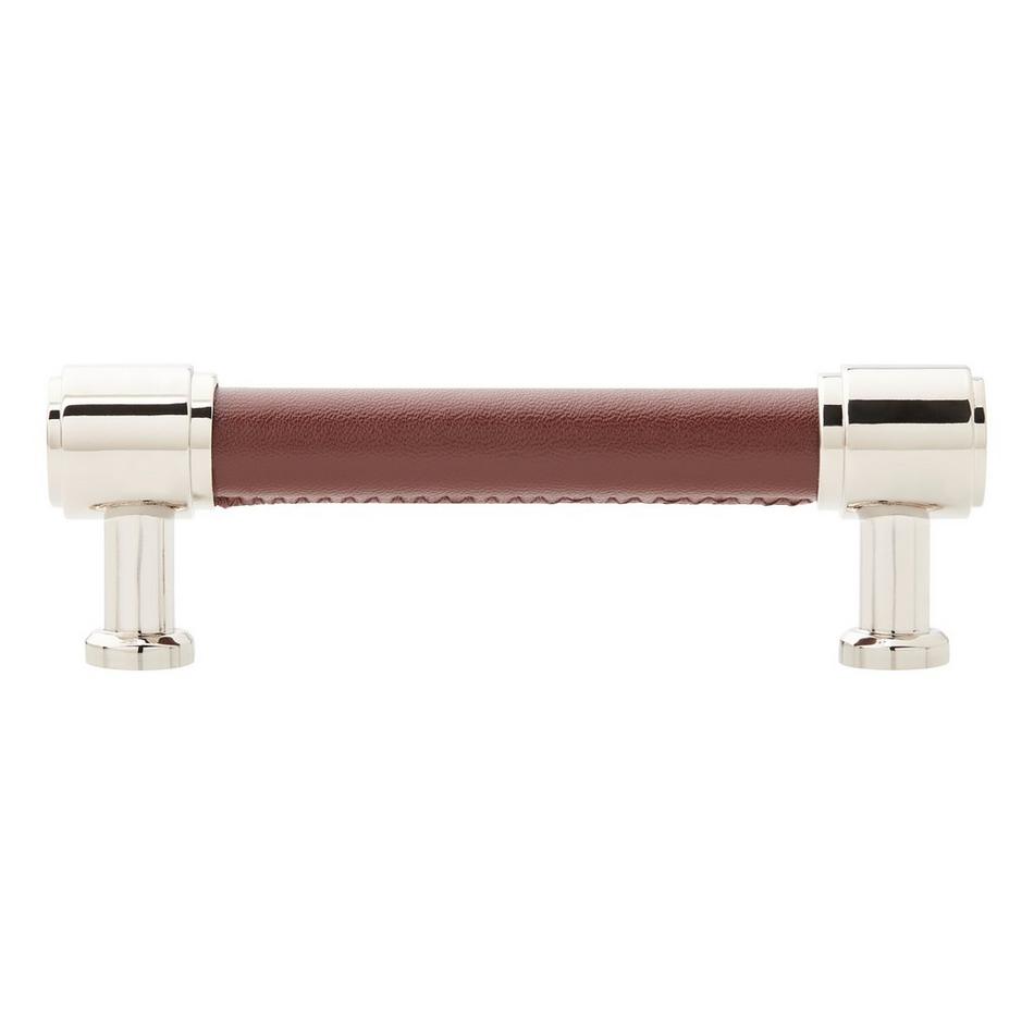 3-3/4" Lazzara Cabinet Pull Brown Leather - Polished Nickel, , large image number 2