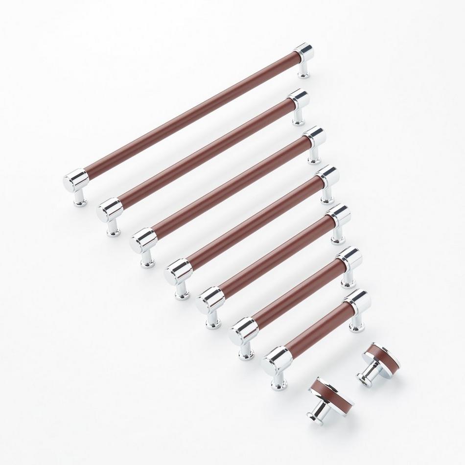 3-3/4" Lazzara Cabinet Pull Brown Leather - Polished Chrome, , large image number 1