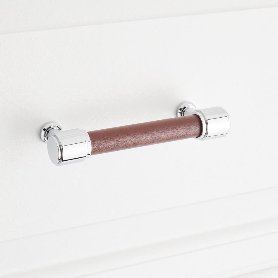 3-3/4" Lazzara Cabinet Pull Brown Leather - Polished Chrome, , large image number 3