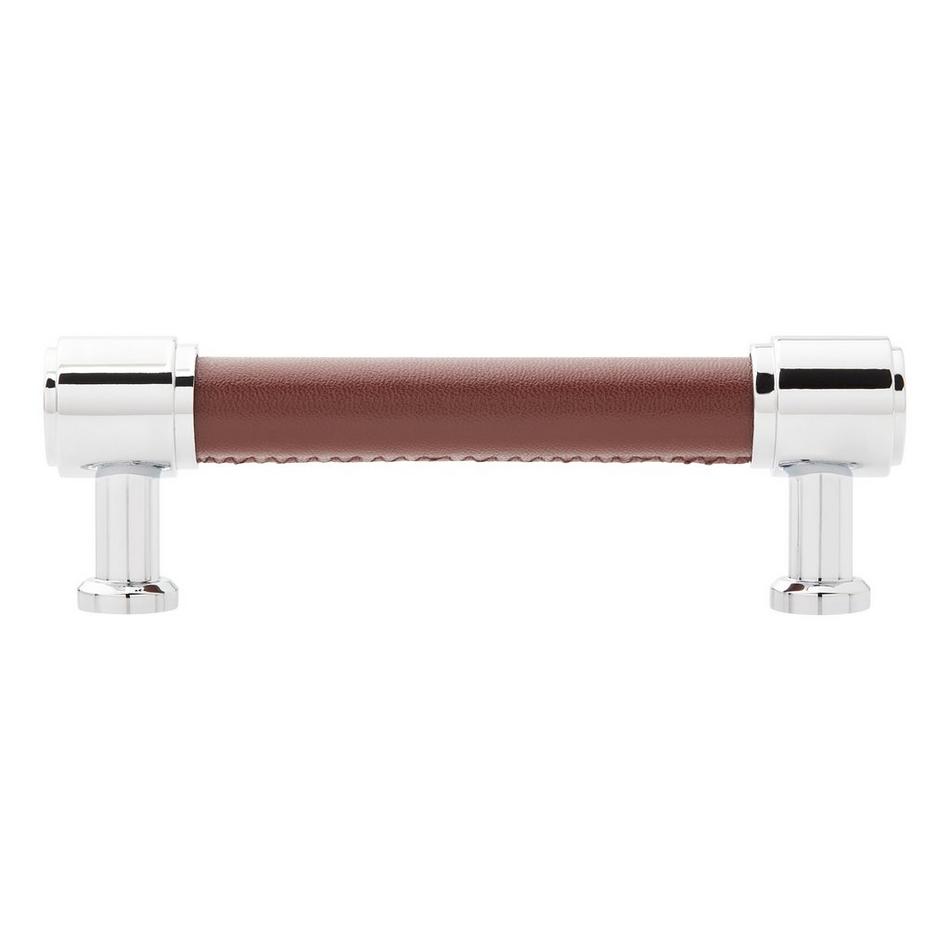 3-3/4" Lazzara Cabinet Pull Brown Leather - Polished Chrome, , large image number 2