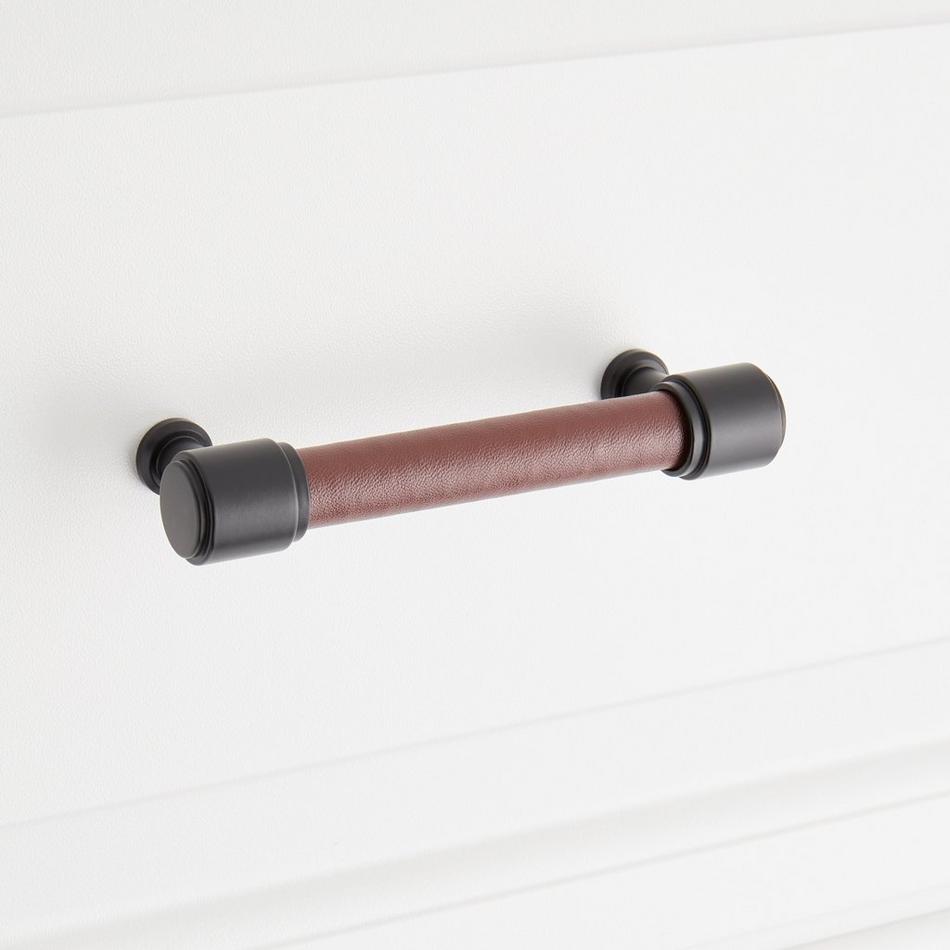 3-3/4" Lazzara Cabinet Pull Brown Leather - Matte Black, , large image number 3