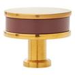 1-1/2" Lazzara Round Cabinet Knob Brown Leather - Brushed Gold, , large image number 2