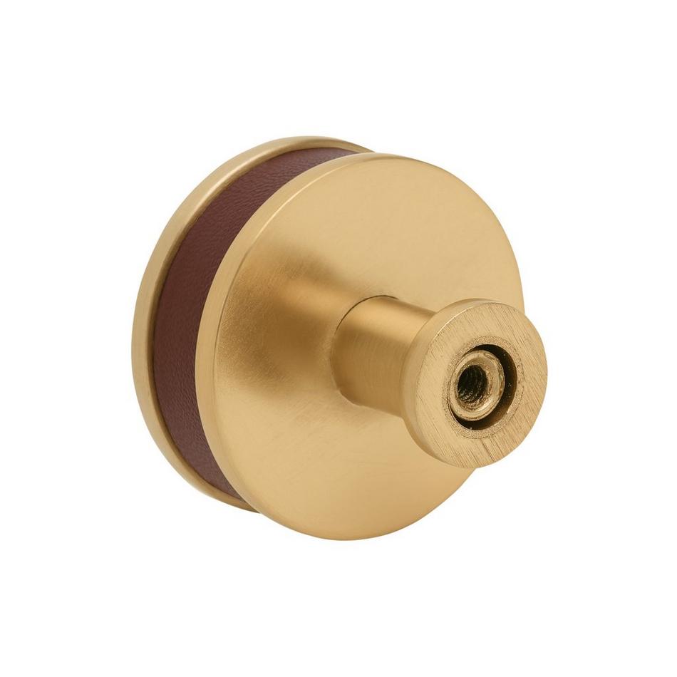 1-1/2" Lazzara Round Cabinet Knob Brown Leather - Champagne Bronze, , large image number 2