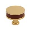 1-1/2" Lazzara Round Cabinet Knob Brown Leather - Champagne Bronze, , large image number 0