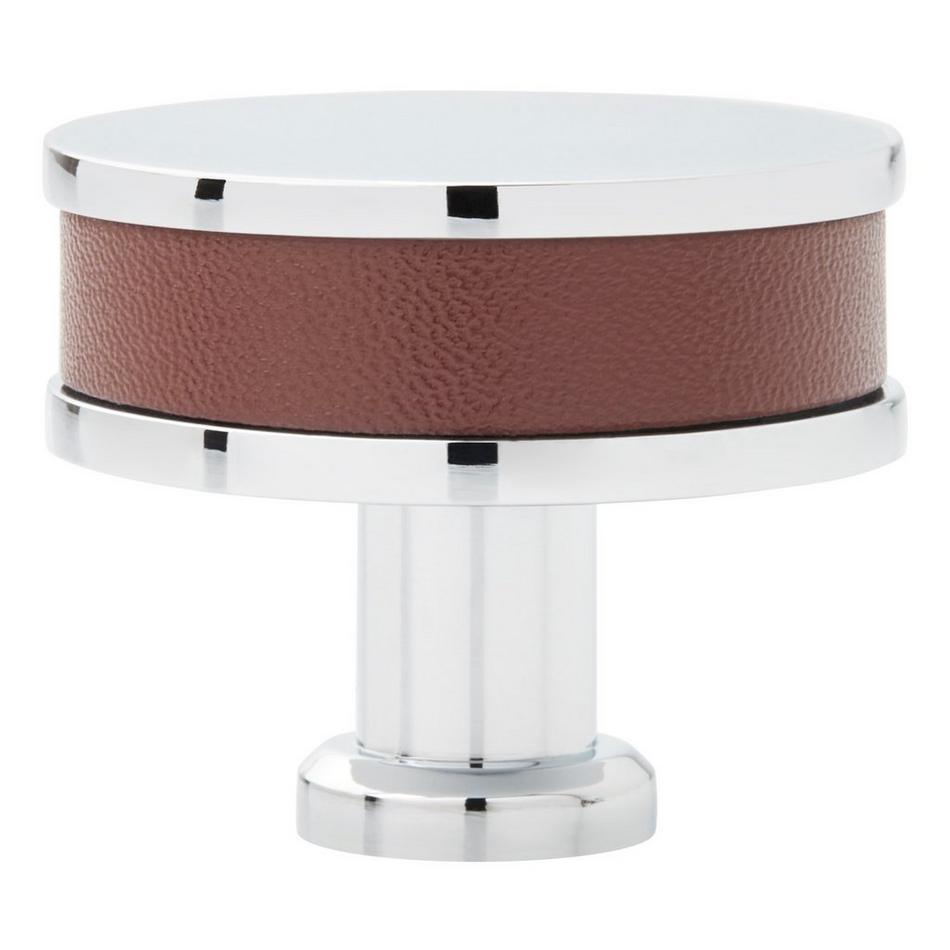 1-1/2" Lazzara Round Cabinet Knob Brown Leather - Polished Chrome, , large image number 2