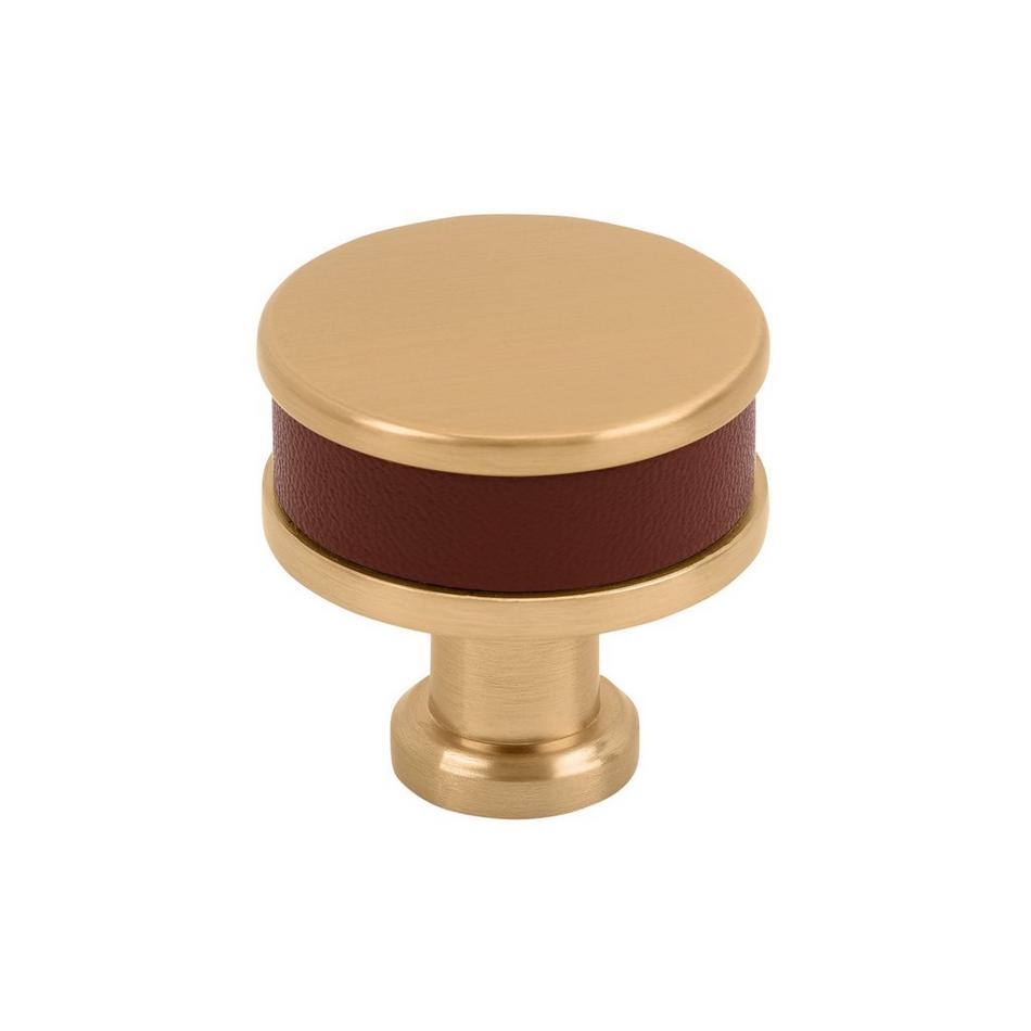 Lazzara Round Cabinet Knob Brown Leather, , large image number 0