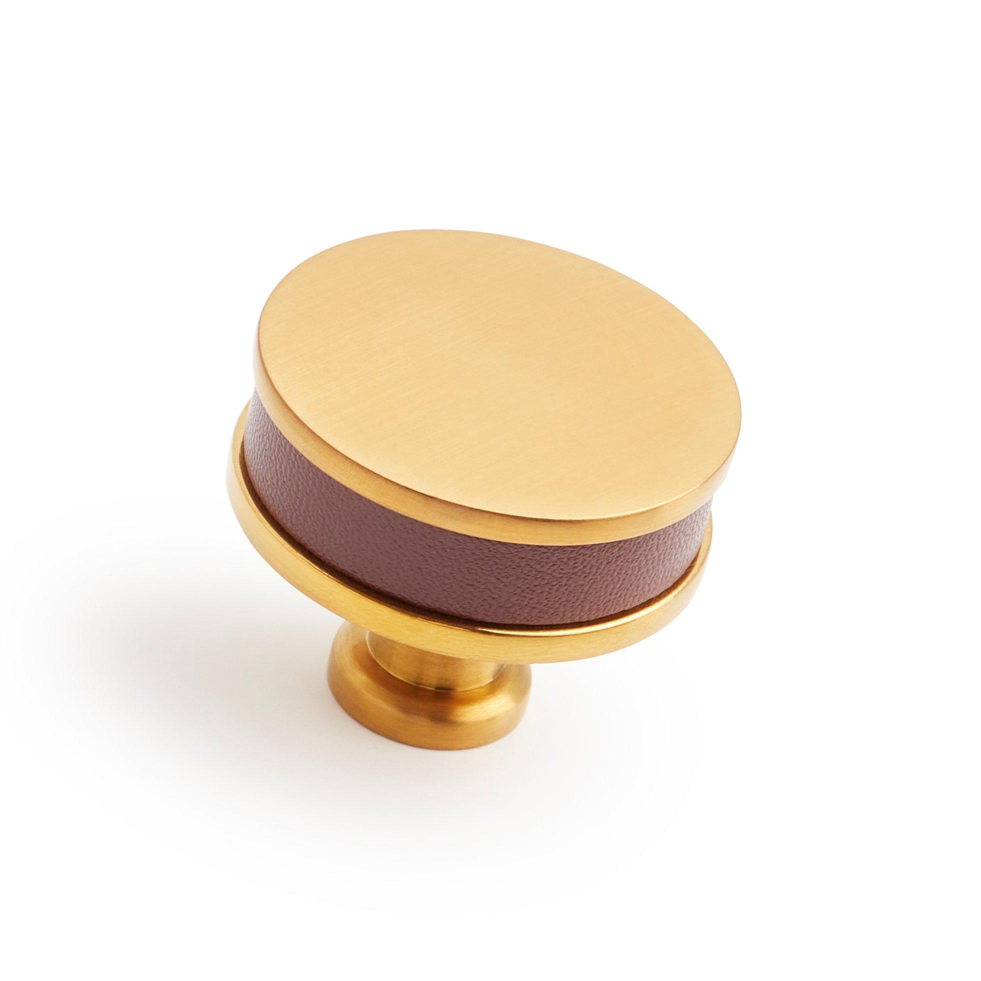 Lazzara Round Cabinet Knob Brown Leather | Signature Hardware