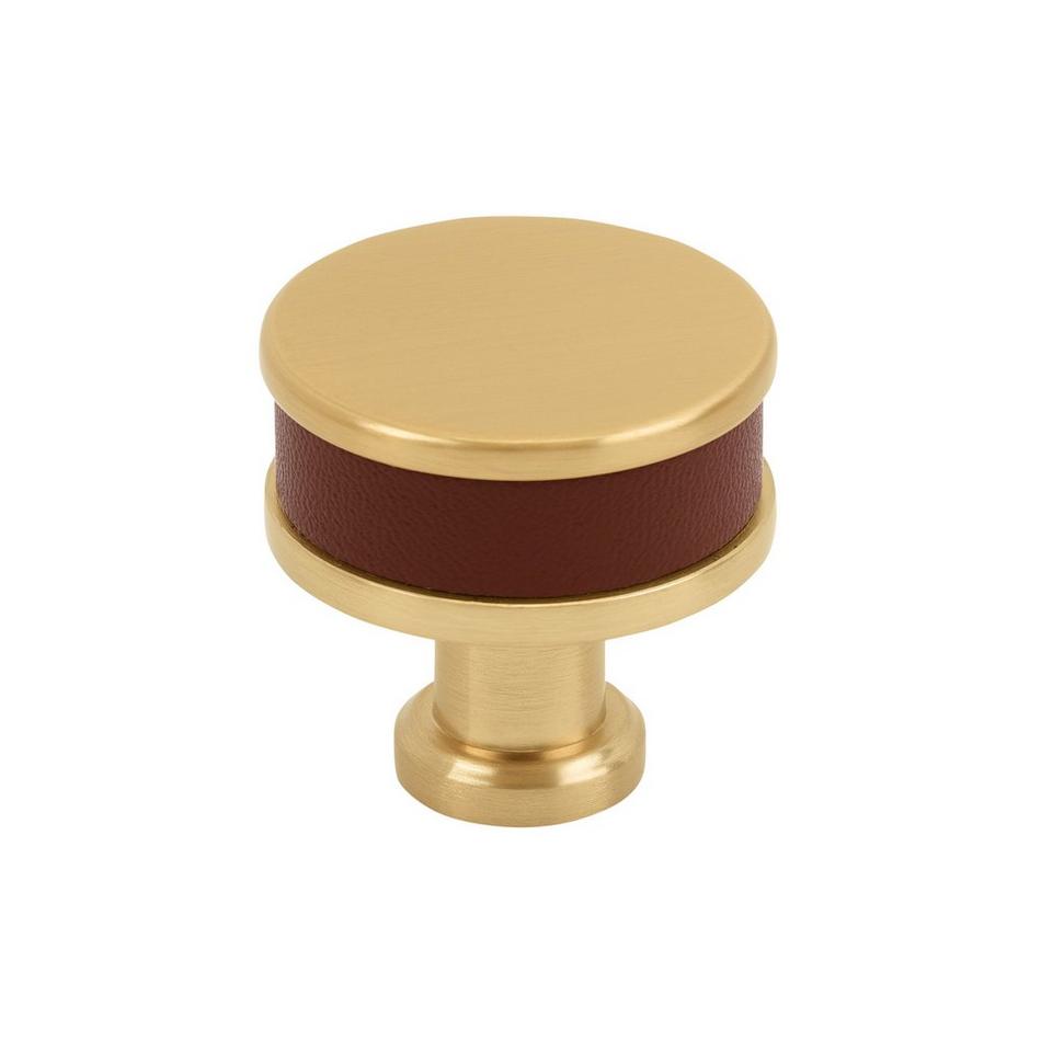 Lazzara Round Cabinet Knob Brown Leather, , large image number 1