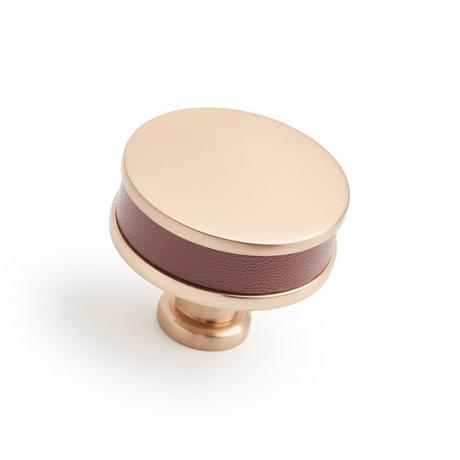 Lazzara Round Cabinet Knob Brown Leather