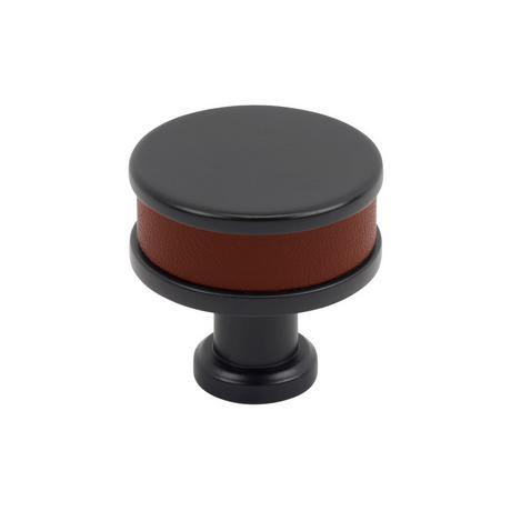 Lazzara Round Cabinet Knob Brown Leather