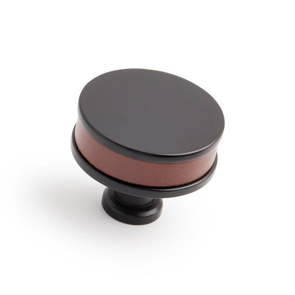 Lazzara Round Cabinet Knob Brown Leather, , large image number 2