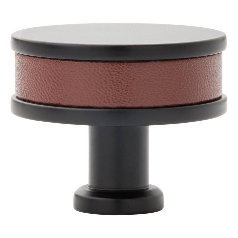 1-1/4" Lazzara Round Cabinet Knob Brown Leather - Matte Black, , large image number 2