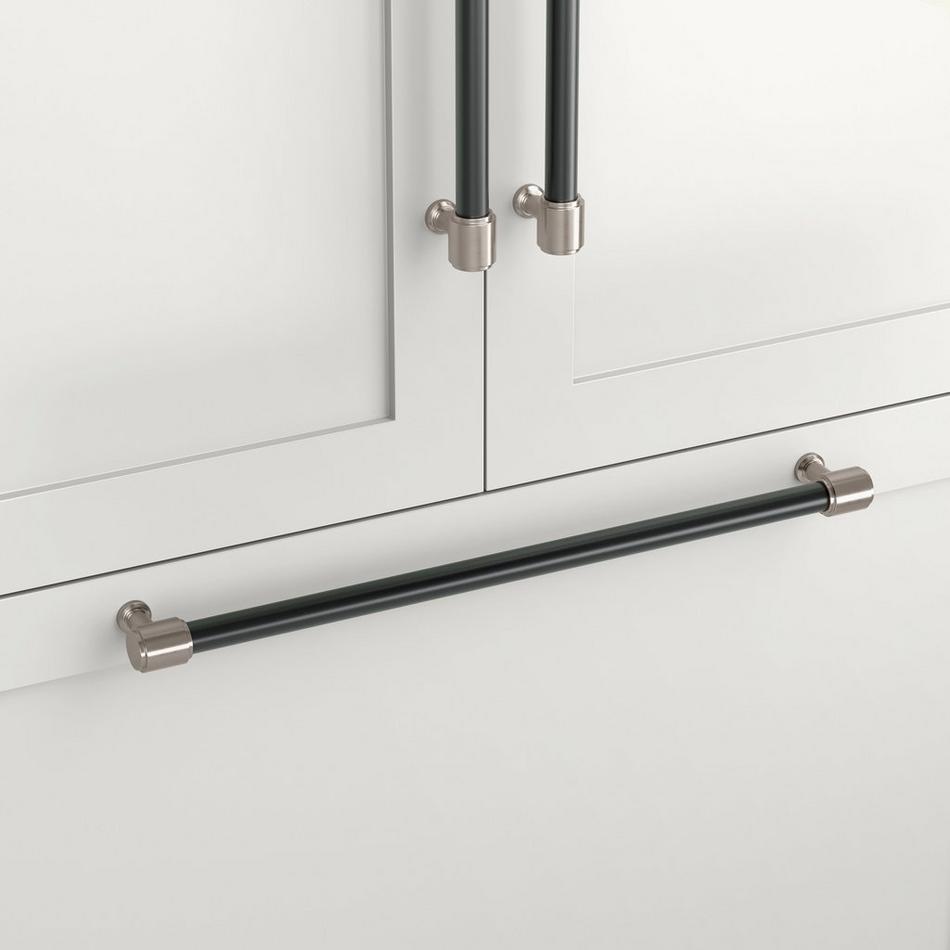 18" Lazzara Appliance Pull Black Leather - Satin Nickel, , large image number 0