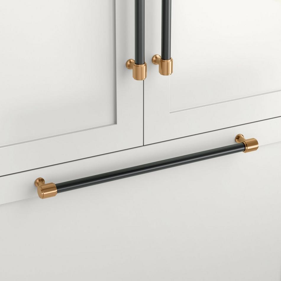 18" Lazzara Appliance Pull Black Leather - Brushed Gold, , large image number 0