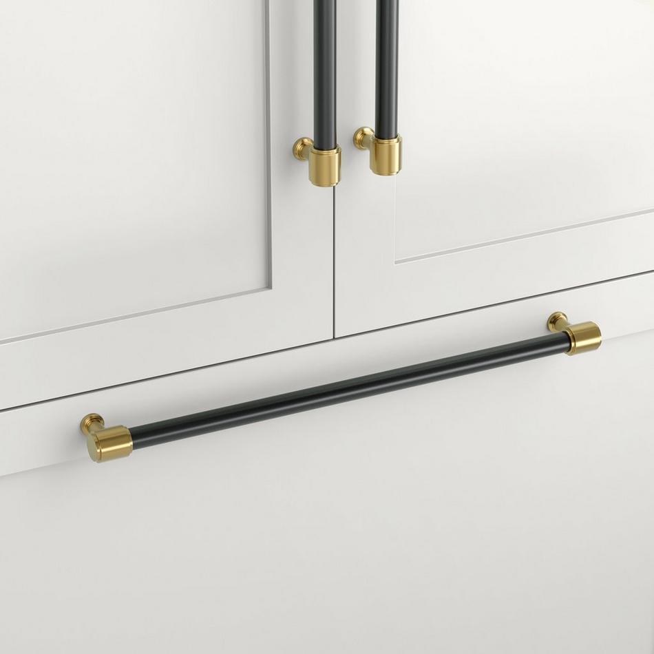 12" Lazzara Appliance Pull Black Leather - Champagne Bronze, , large image number 0