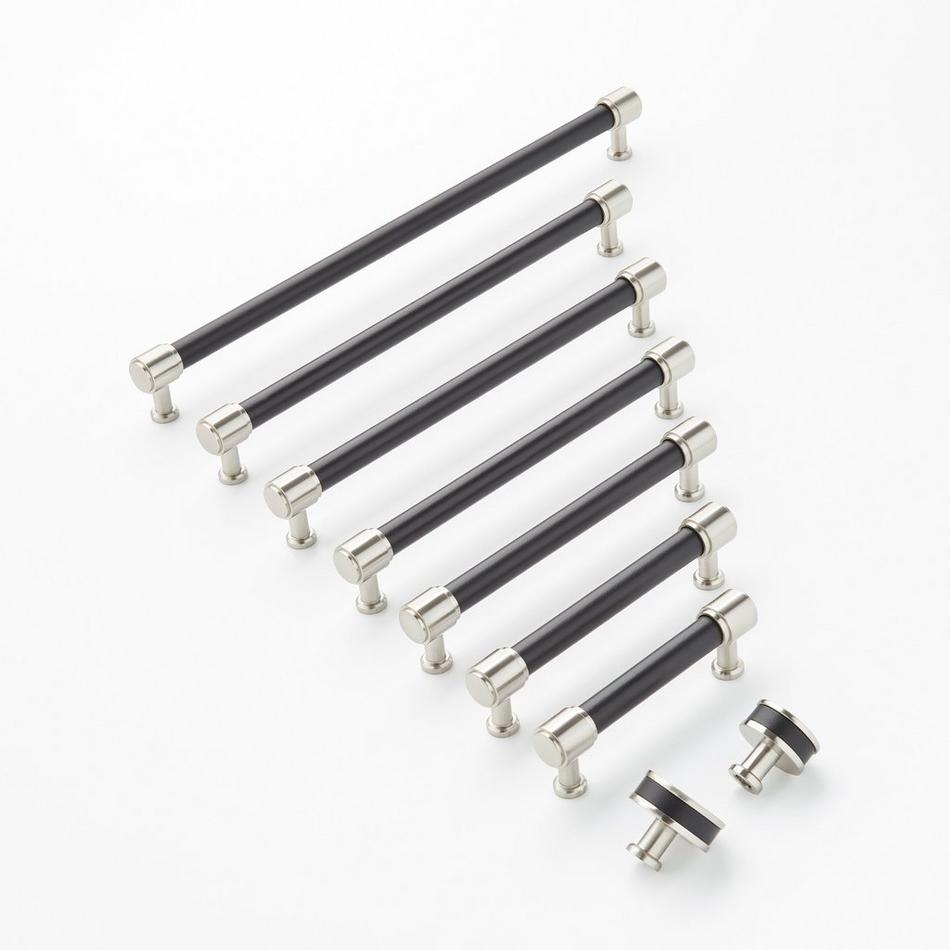 12-5/8" Lazzara Oversized Cabinet Pull Black Leather - Satin Nickel, , large image number 1