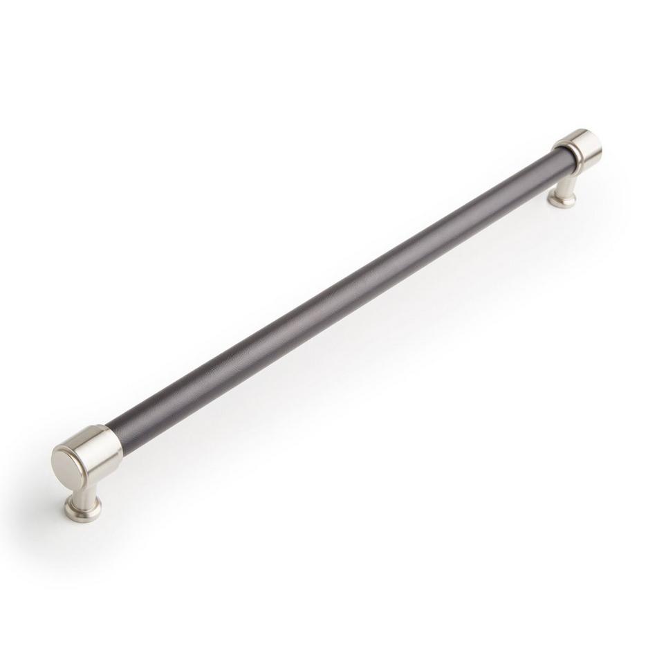 12-5/8" Lazzara Oversized Cabinet Pull Black Leather - Satin Nickel, , large image number 0