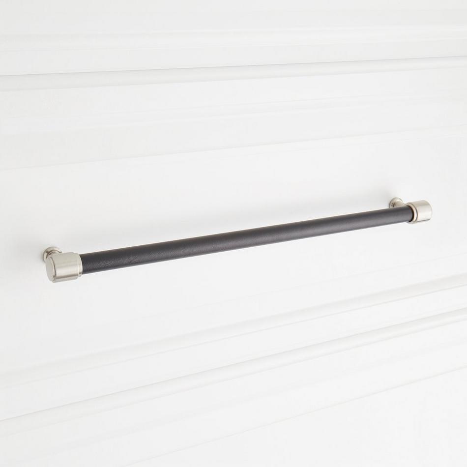 12-5/8" Lazzara Oversized Cabinet Pull Black Leather - Satin Nickel, , large image number 3