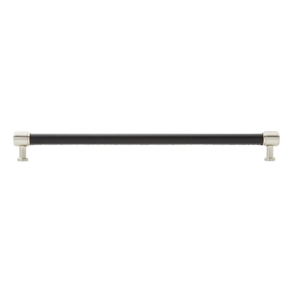 12-5/8" Lazzara Oversized Cabinet Pull Black Leather - Satin Nickel, , large image number 2