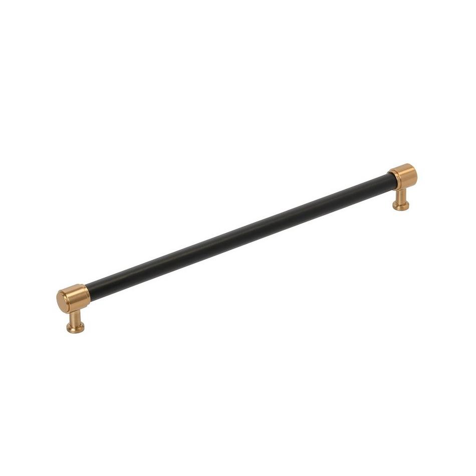 12-5/8" Lazzara Oversized Cabinet Pull Black Leather - Brushed Gold, , large image number 0