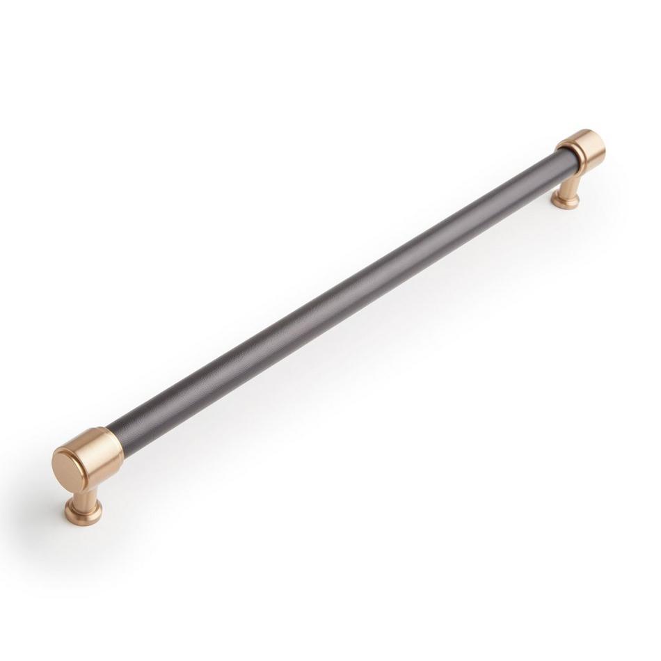 12-5/8" Lazzara Oversized Cabinet Pull Black Leather - Champagne Bronze, , large image number 0