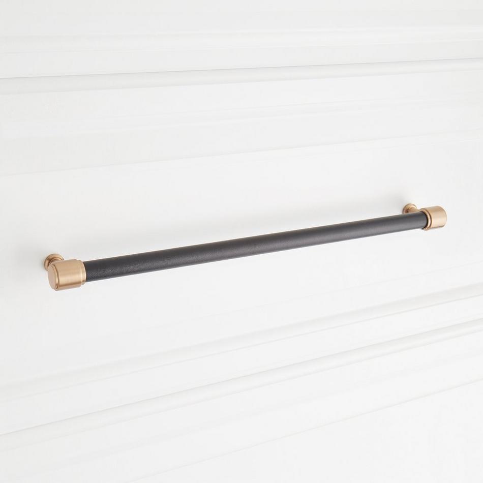 12-5/8" Lazzara Oversized Cabinet Pull Black Leather - Champagne Bronze, , large image number 3
