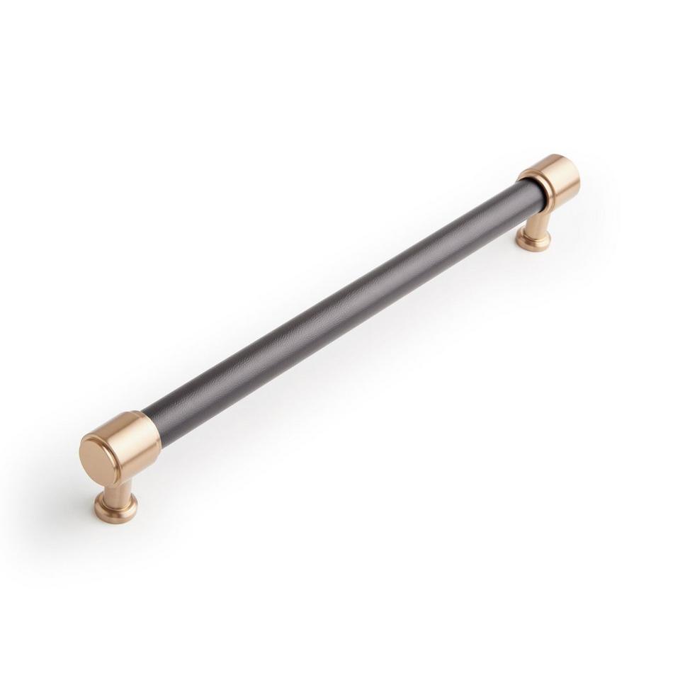 8-13/16" Lazzara Oversized Cabinet Pull Black Leather - Champagne Bronze, , large image number 0