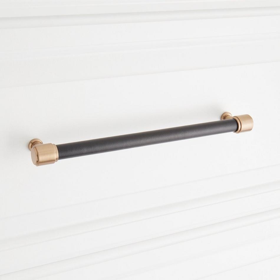 8-13/16" Lazzara Oversized Cabinet Pull Black Leather - Champagne Bronze, , large image number 3