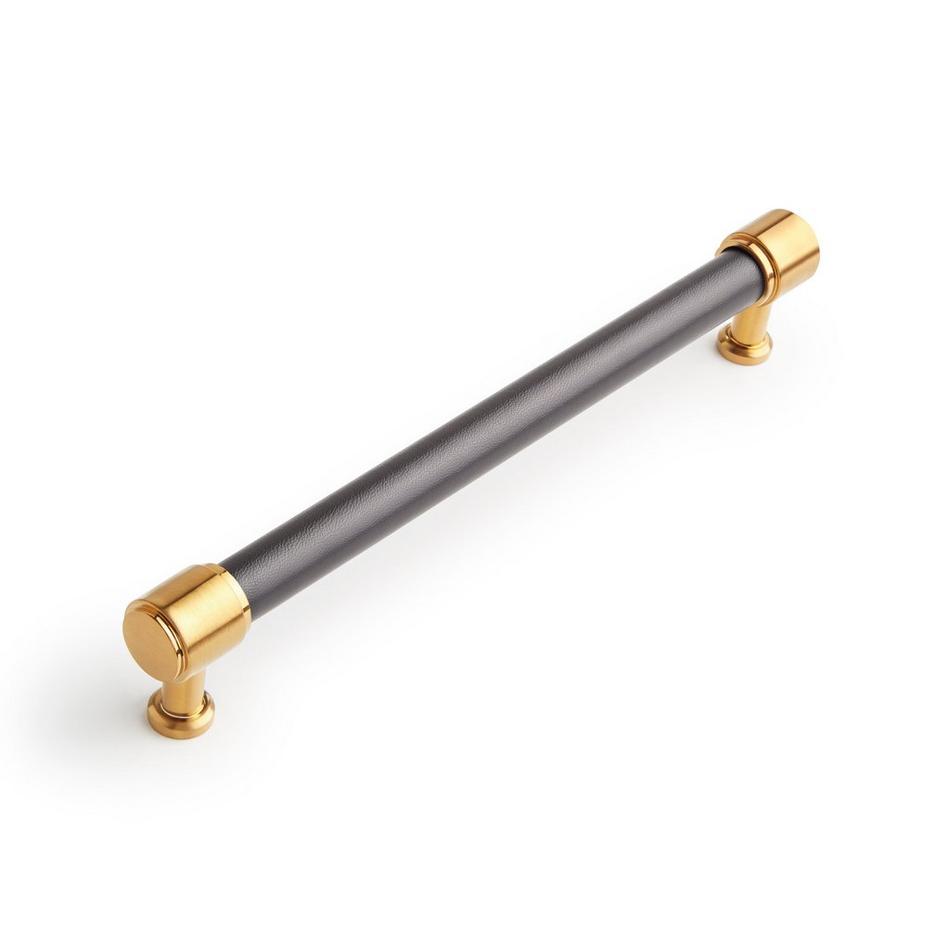 7-9/16" Lazzara Cabinet Pull Black Leather - Brushed Gold, , large image number 0