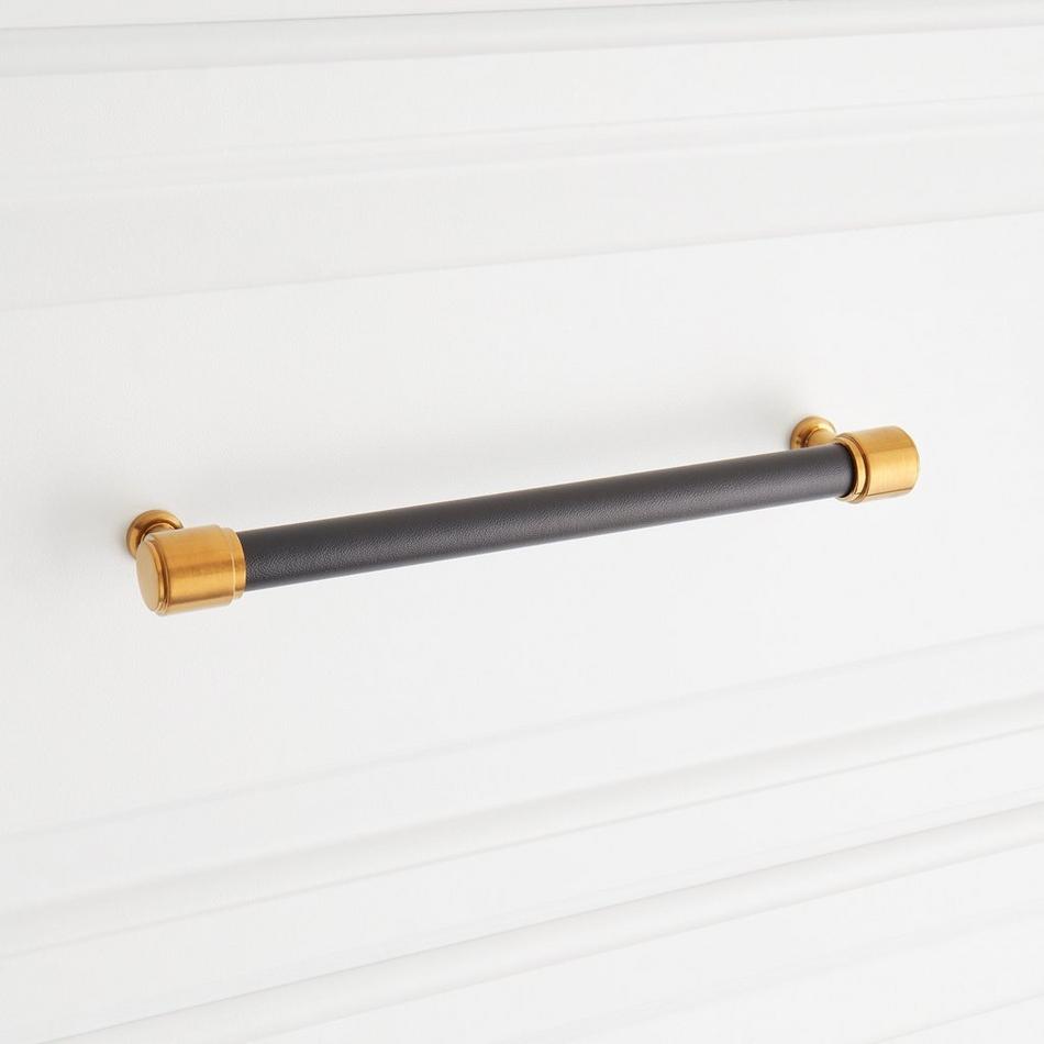 7-9/16" Lazzara Cabinet Pull Black Leather - Brushed Gold, , large image number 3