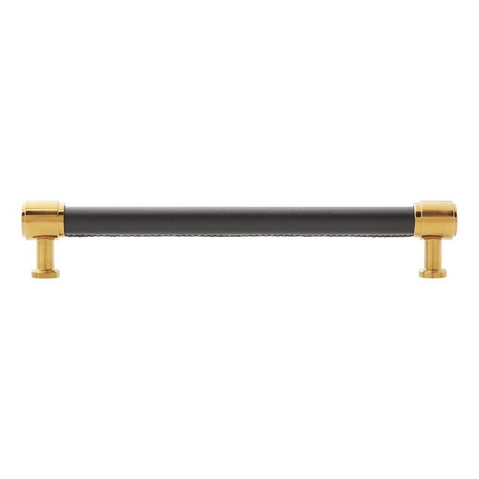 7-9/16" Lazzara Cabinet Pull Black Leather - Brushed Gold, , large image number 2