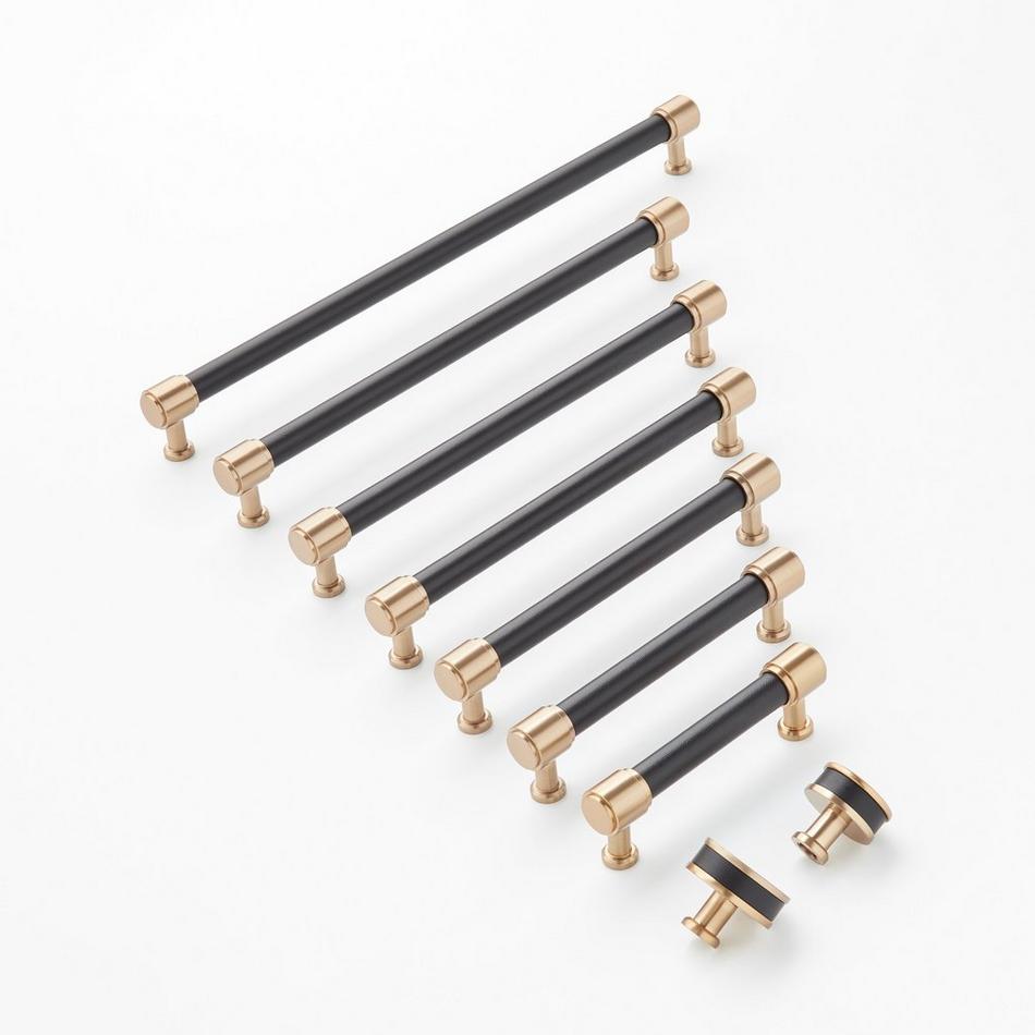 7-9/16" Lazzara Cabinet Pull Black Leather - Champagne Bronze, , large image number 1