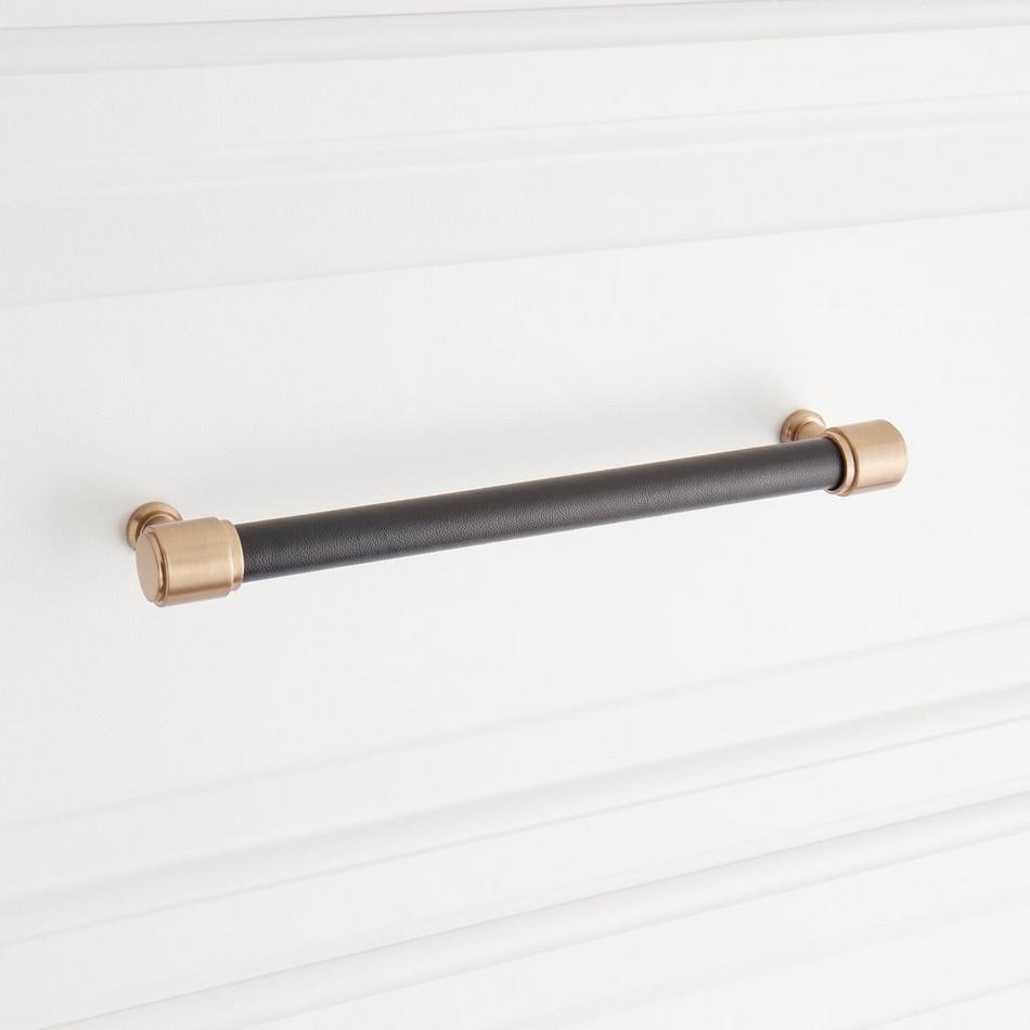 7-9/16" Lazzara Cabinet Pull Black Leather - Champagne Bronze, , large image number 3