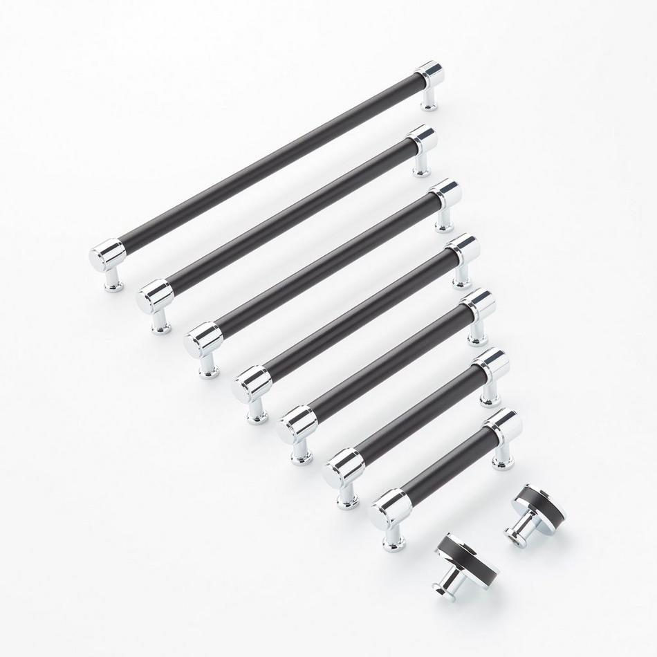 7-9/16" Lazzara Cabinet Pull Black Leather - Polished Chrome, , large image number 1