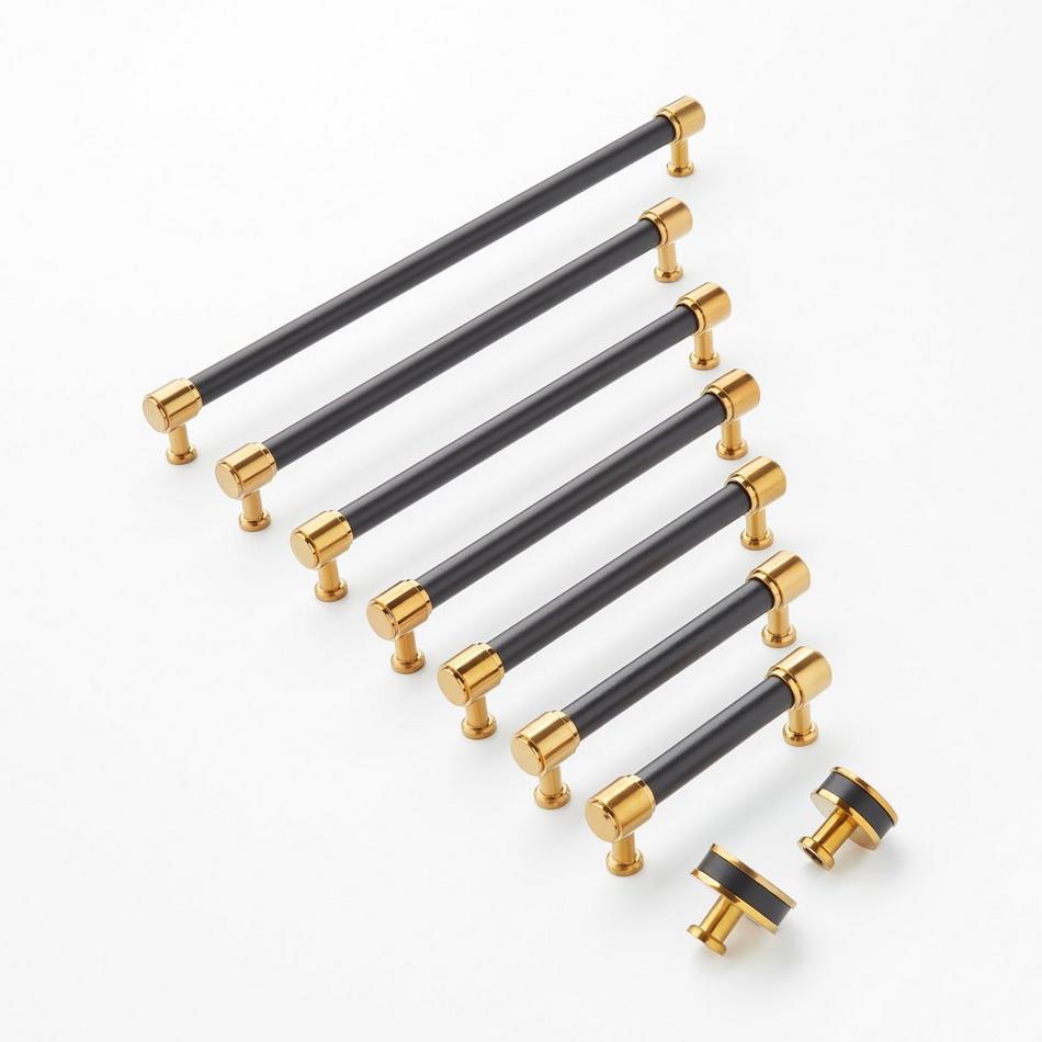 6-5/16" Lazzara Cabinet Pull Black Leather - Brushed Gold, , large image number 1