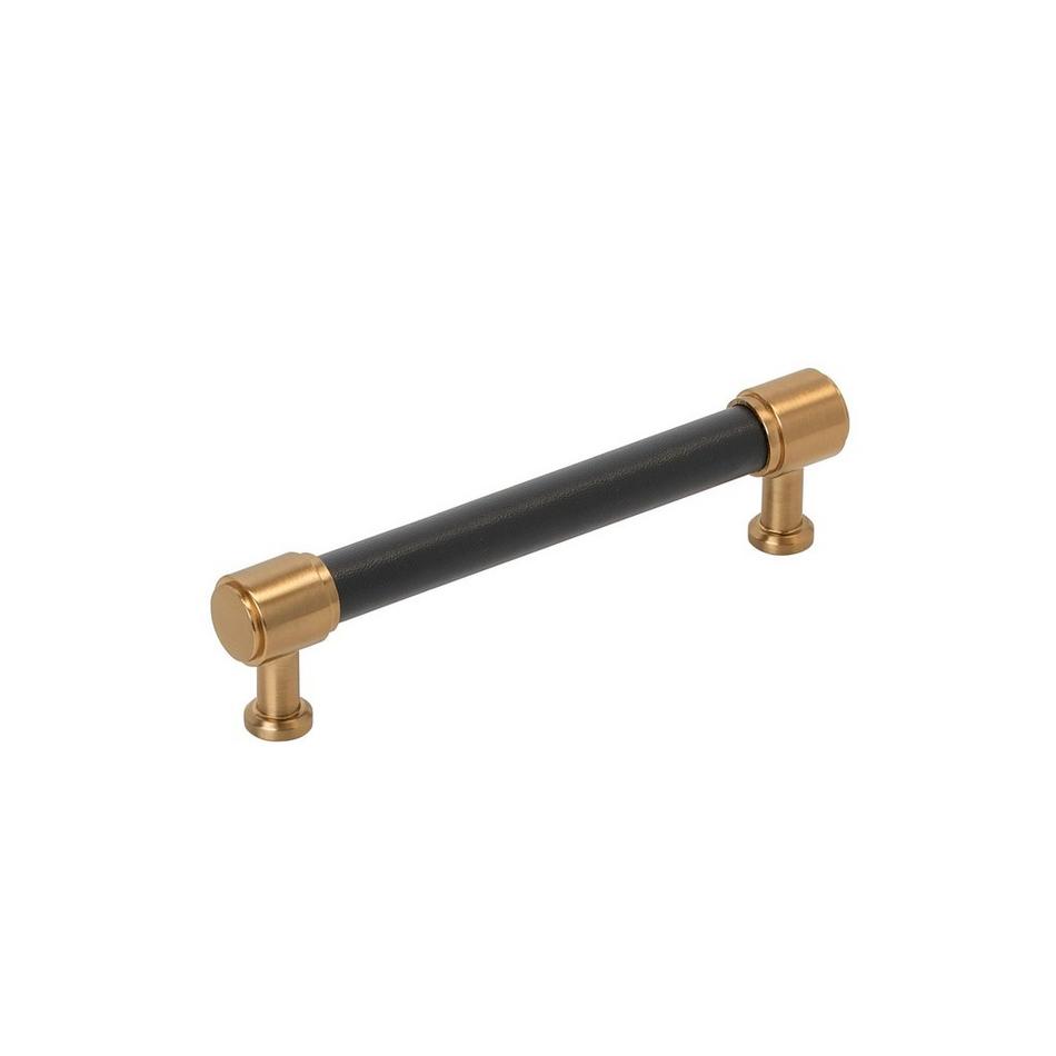 5-1/16" Lazzara Cabinet Pull Black Leather - Brushed Gold, , large image number 0