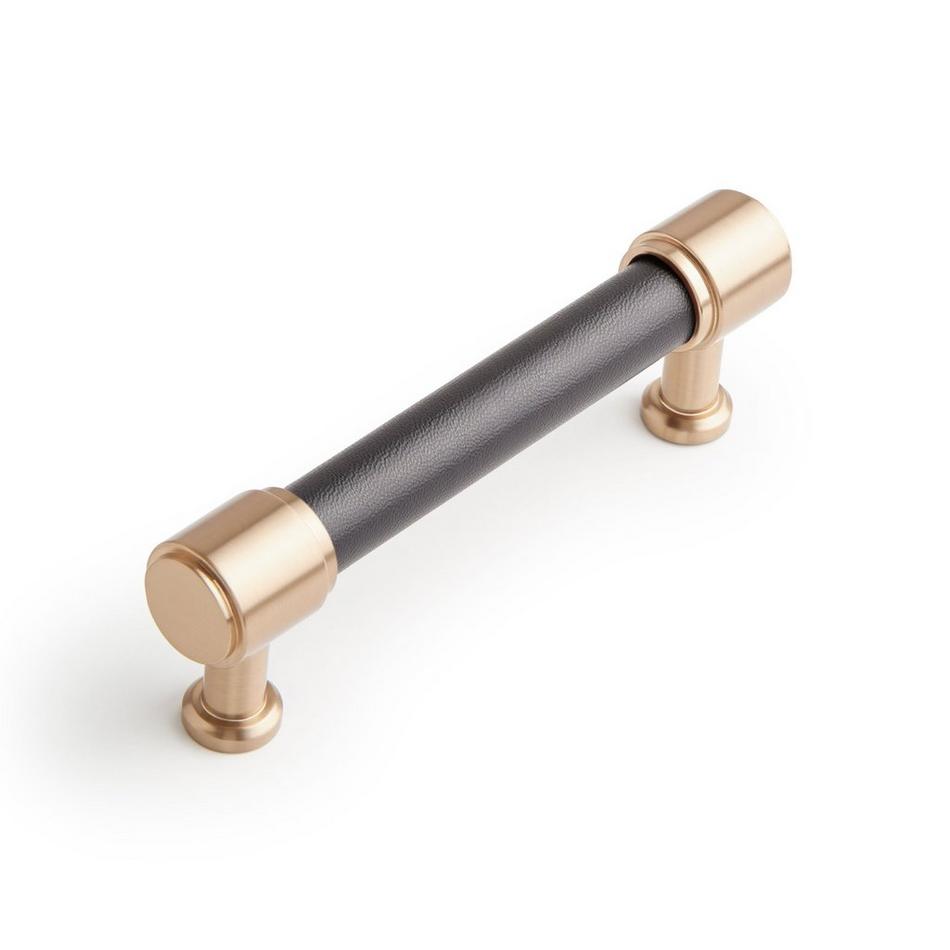 5-1/16" Lazzara Cabinet Pull Black Leather - Champagne Bronze, , large image number 0