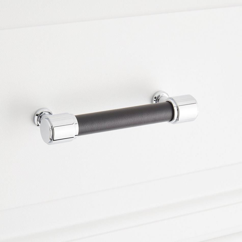 5-1/16" Lazzara Cabinet Pull Black Leather - Polished Chrome, , large image number 3