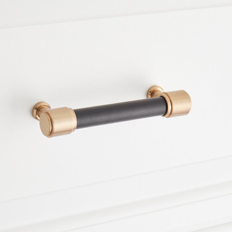 3-3/4" Lazzara Cabinet Pull Black Leather - Champagne Bronze, , large image number 3