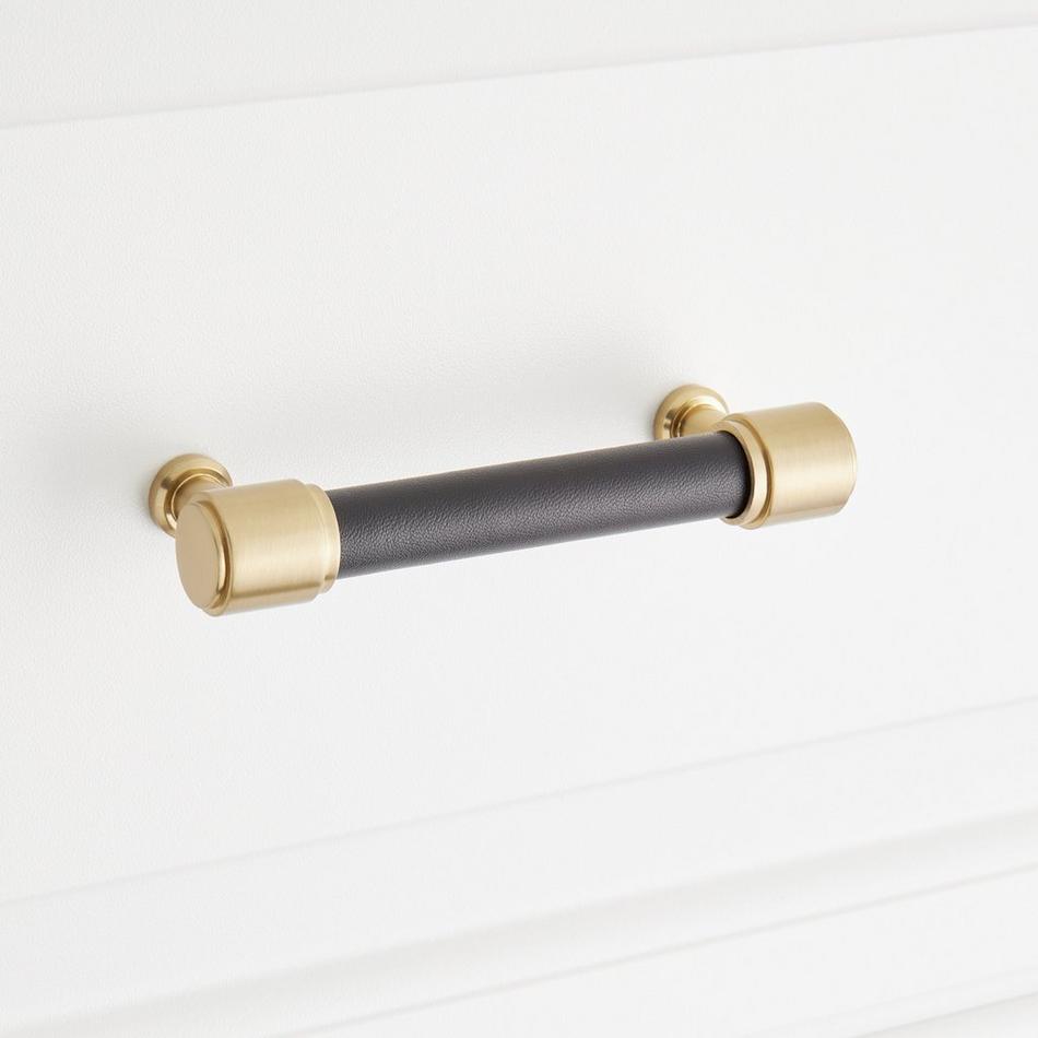 3-3/4" Lazzara Cabinet Pull Black Leather - Golden Champagne, , large image number 3