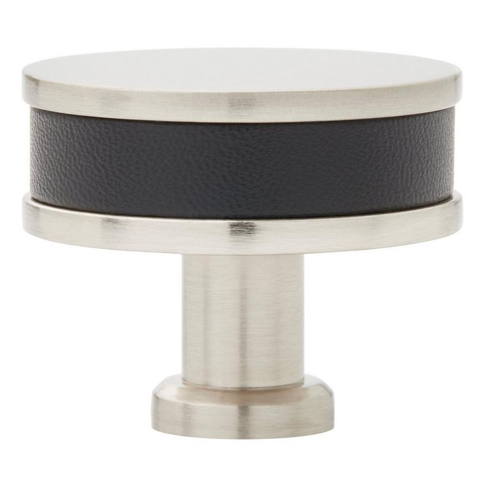 1-1/2" Lazzara Round Cabinet Knob Black Leather - Satin Nickel, , large image number 2