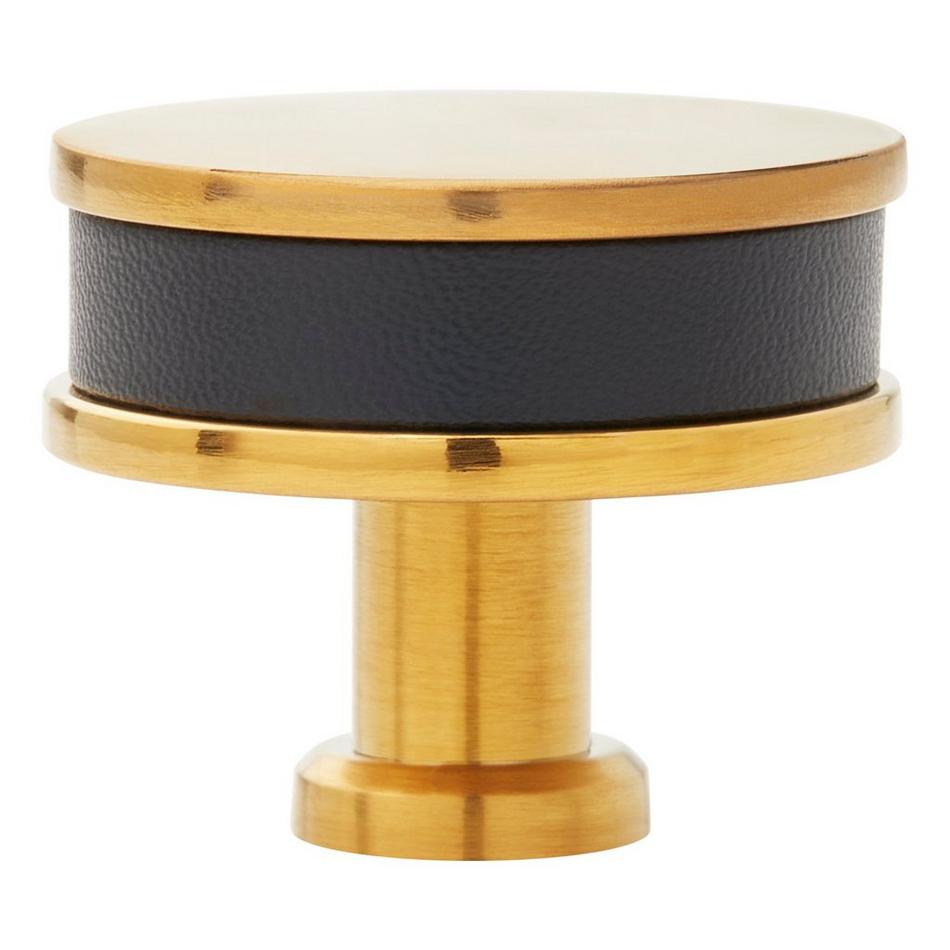 1-1/2" Lazzara Round Cabinet Knob Black Leather - Brushed Gold, , large image number 2