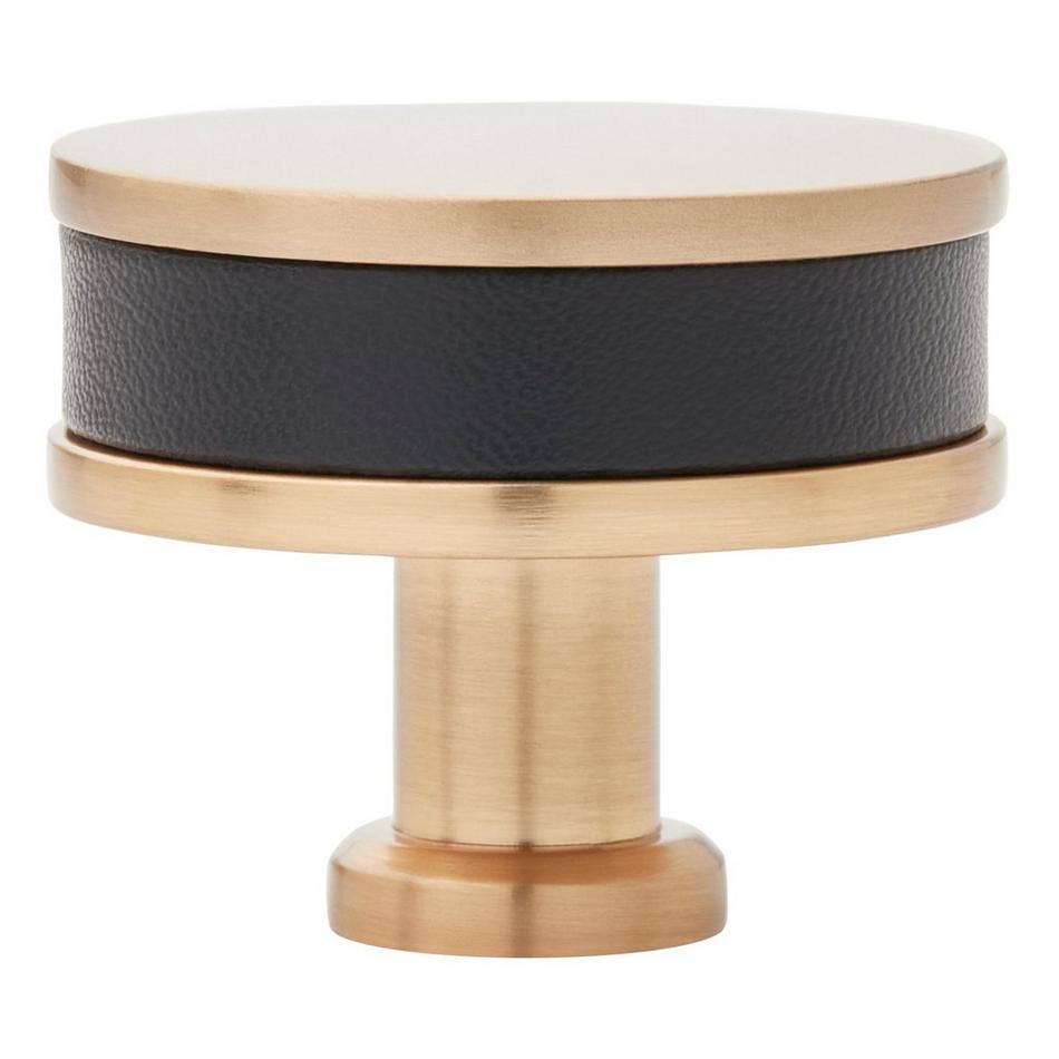 1-1/2" Lazzara Round Cabinet Knob Black Leather - Champagne Bronze, , large image number 2